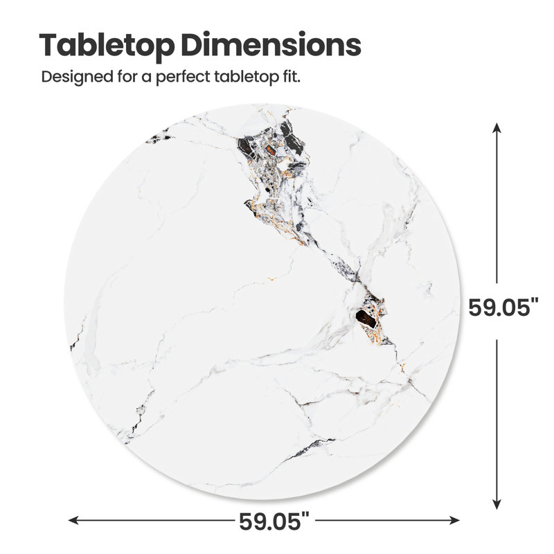 Plateau de table rond en pierre frittée blanche, diamètre 150 cm (59,05 pouces).