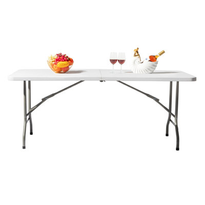 Table de pique-nique pliante 6 pi - 72,4 x 30 x 29,3 po - Polyéthylène (PEHD) - 1 pièce - Table pliante - Blanc cassé - Se plie pour un rangement facile