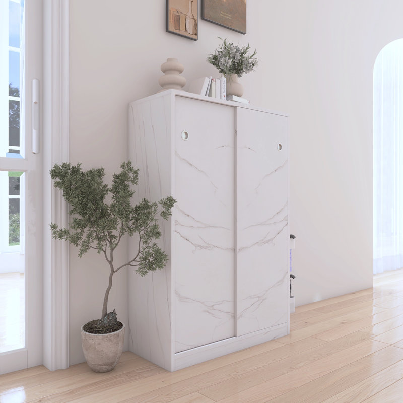 Marble White Shoe Cabinet With Sliding Door