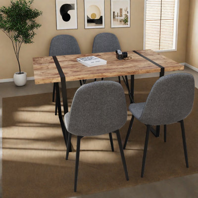 Ensemble de table de salle à manger moderne et industriel, en bois aggloméré et en métal, 5 pièces pour la maison