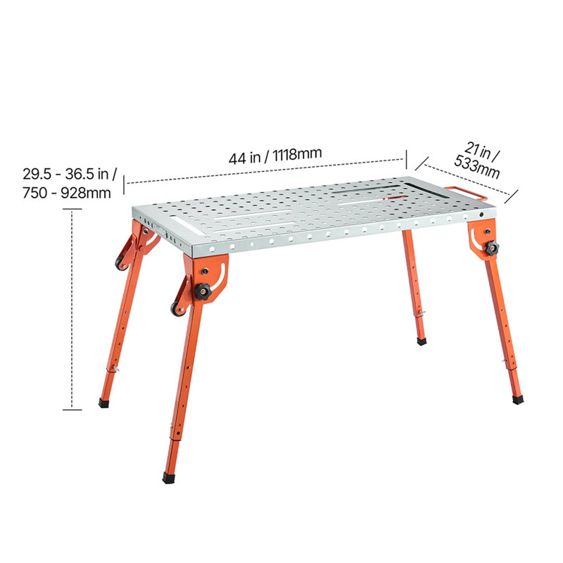 Welding Table 44" x 21" 500LBS Folding Workbench with 4-Level Adjustable Height