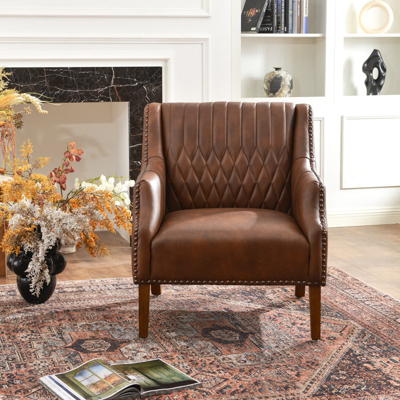 30.5'' W Top-grain Genuine Leather Upholstered Armchair, Coffee