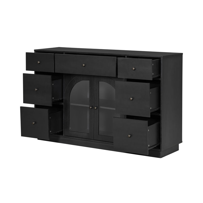 Armoire avec rangement pour l'entrée du salon et de la salle à manger, grande taille, 2 portes et 7 tiroirs, noir, Noir