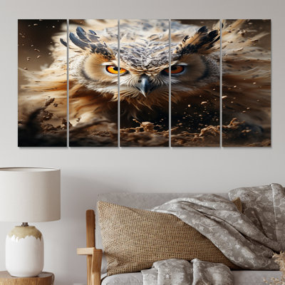 Portrait de chouette brune, photographie de la faune - animaux, art mural, salon, 5 panneaux égaux