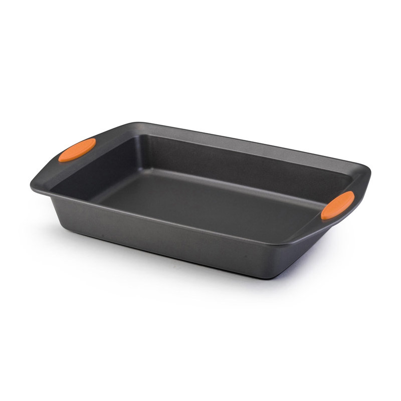 Gray Nonstick 9 x 13 Inch Rectangular Cake Pan with Orange Handles