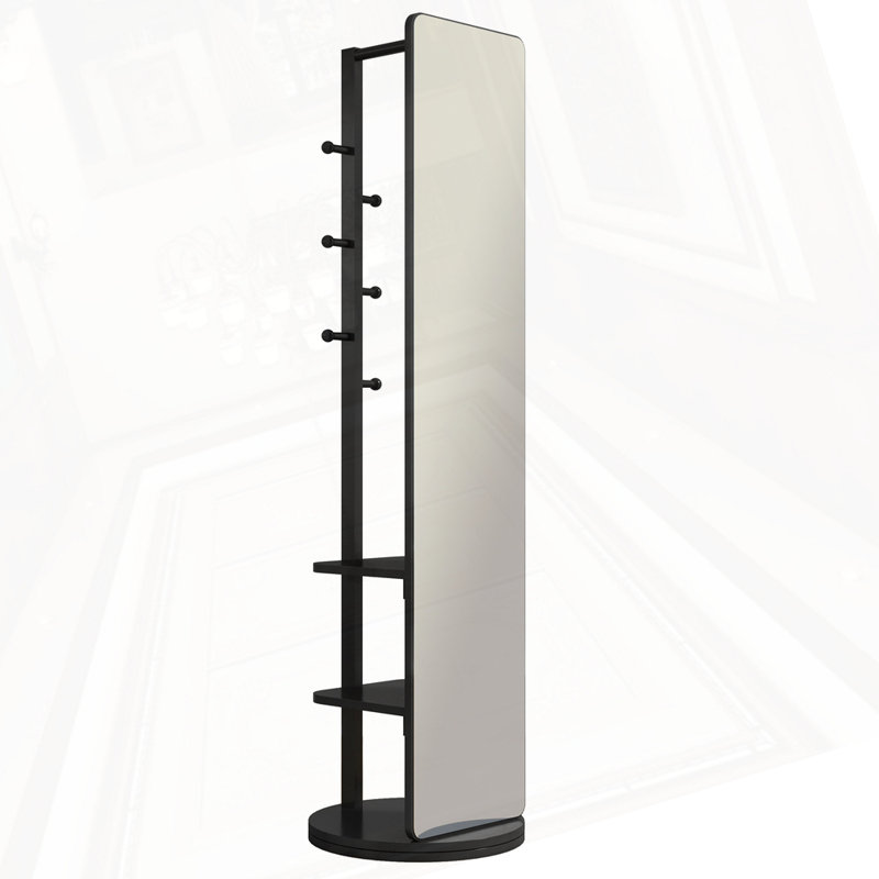 Rotating Multifunctional Full Length Mirror With Hook Storage Rack, Black