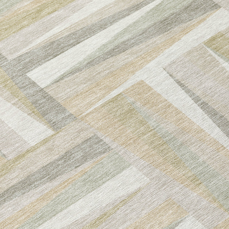 Ivory Synthetic Washable Indoor/Outdoor Square Rug, 3' x 5'