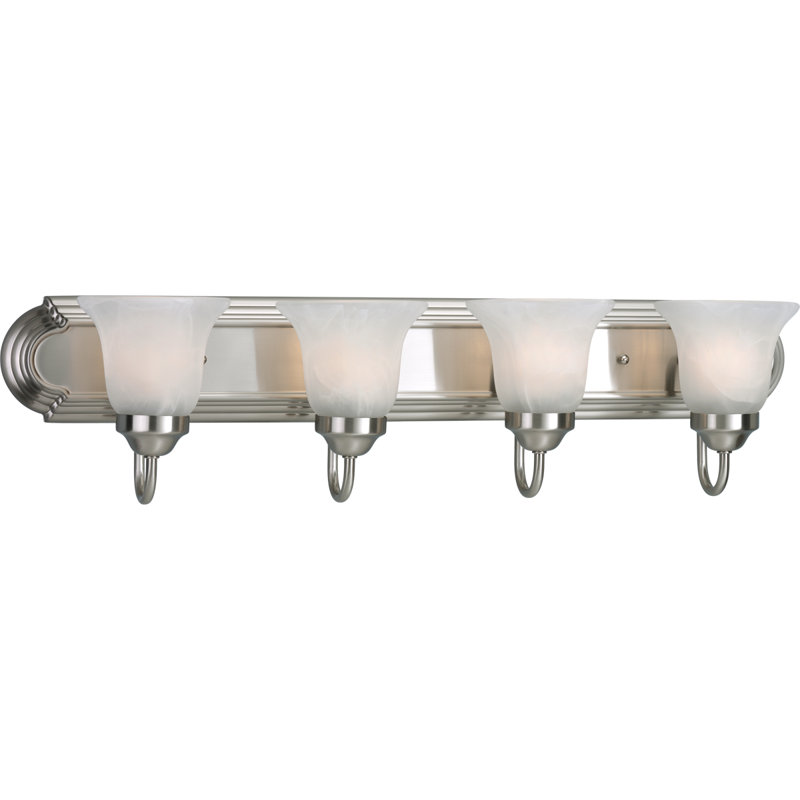 Éclairage pour salle de bain 4 lumières en nickel brossé à finition albâtre, Nickel brossé