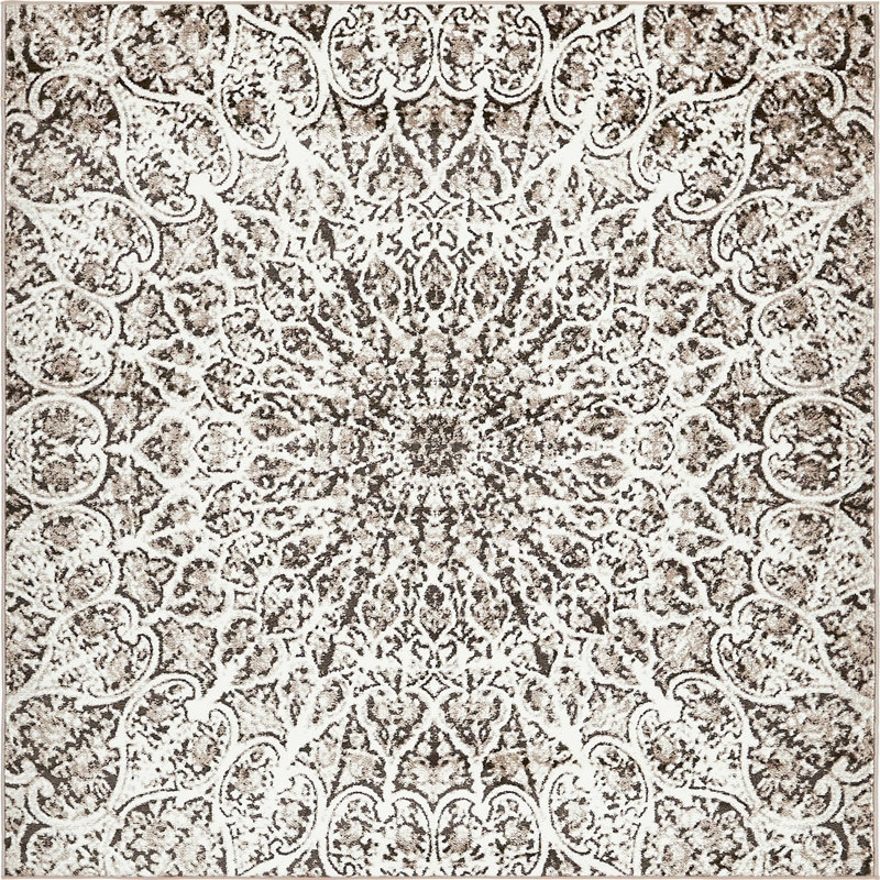 Tapis abstrait Affleck, Brun, Carré 8 pi 1 po