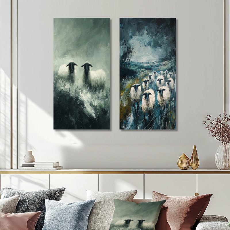 «Stormy Pasture Of Sheep III», art mural 2 pièces, 28" H x 25" W, Toile tendue, Does Not Apply
