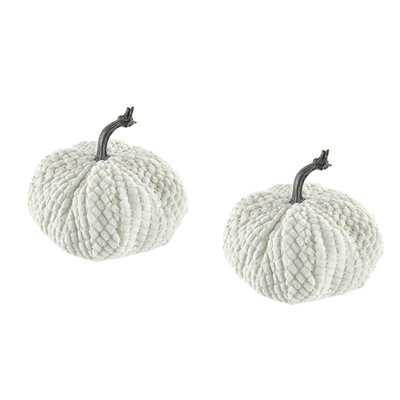 Ensemble de 2 citrouilles en chenille l 8,7 po x 8,5 po x 6,7 po, blanc, décor de citrouille pour les fêtes d'automne et le jour de l'Action de grâce
