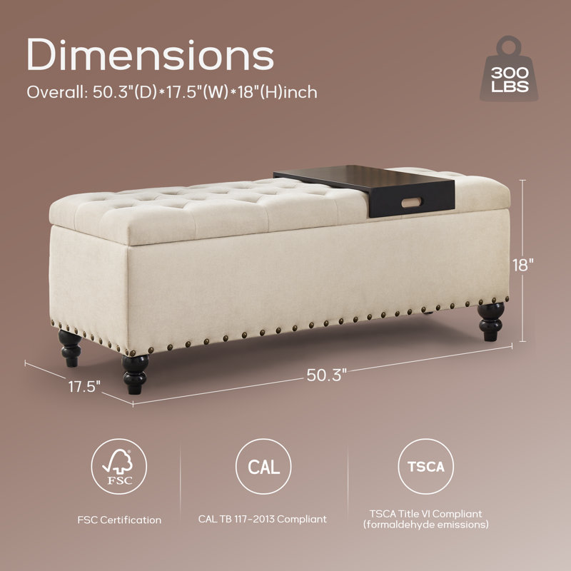 Banc de rangement rembourré Ashtin, Kaki