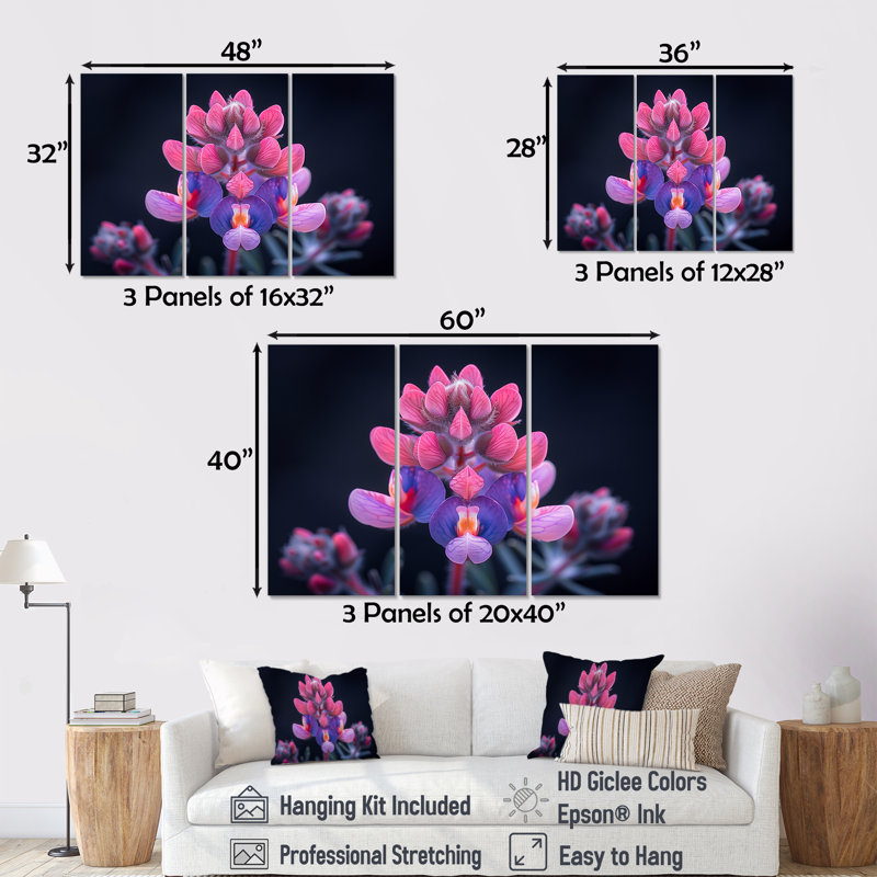 Rose, noir, noir, lune, bleu, Bonnets - Blue Bonnets, ensemble de reproduction d'art mural, Toile tendue