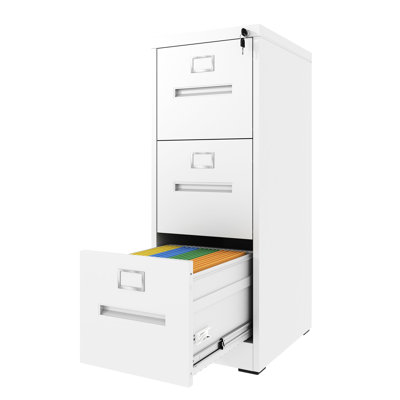 3 Drawer File Cabinet With Lock, Vertical Storage For Office And Home, A4/legal/letter Capacity, Steel Construction, Noiseless Movement, Mechanism In Position Gliding, Place