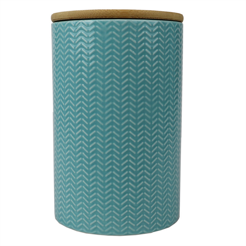 Ceramic / Porcelain Jar, 7.75" H x 5" W x 5" D, Turquoise/Brown