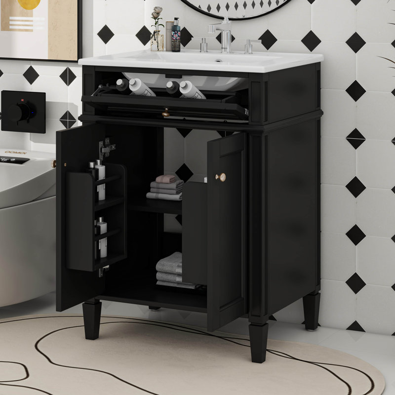 Ensemble de meuble-lavabo 24 po avec lavabo, meuble-lavabo rétro, Noir