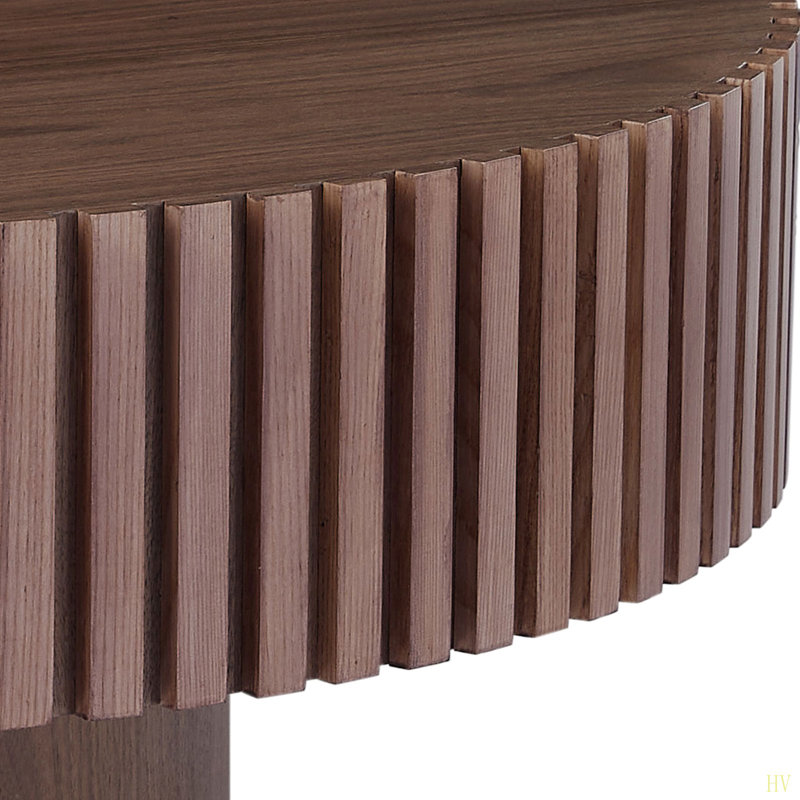 Petite table basse ronde 31,49 po pour appartement, table basse de salon moderne avec piédestal robuste, Bois brun foncé