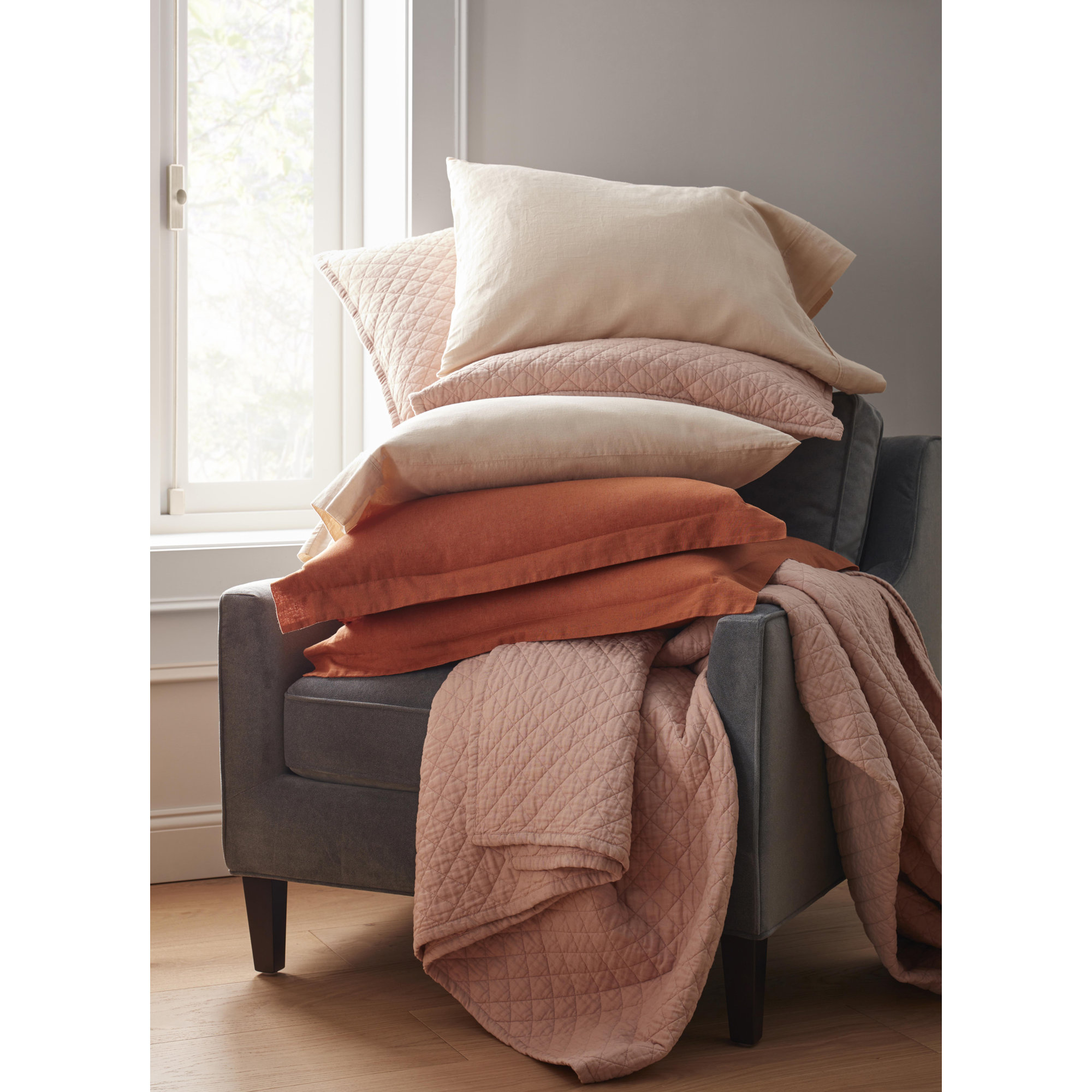 Jeffen Linen Blend Sham Set, King, Dusty Rose