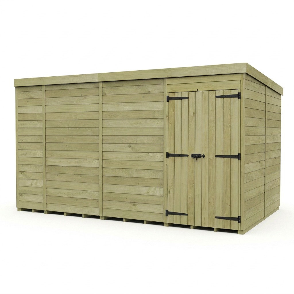 Total Sheds 14ft x 8ft Pent Garden Shed - Double Door - No Windows - Pressure Treated Timber - UK Manufactured