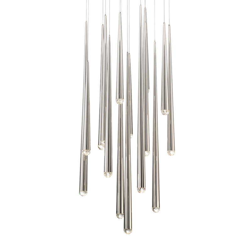 Cascade 15-Light Polished Nickel LED Crystal Pendant