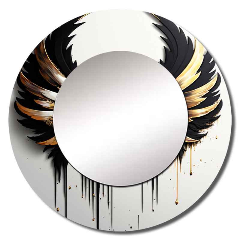 Ange en argent noir et doré Phemia III - miroir en forme d'ange, miroir mural, 23 po x 23 po