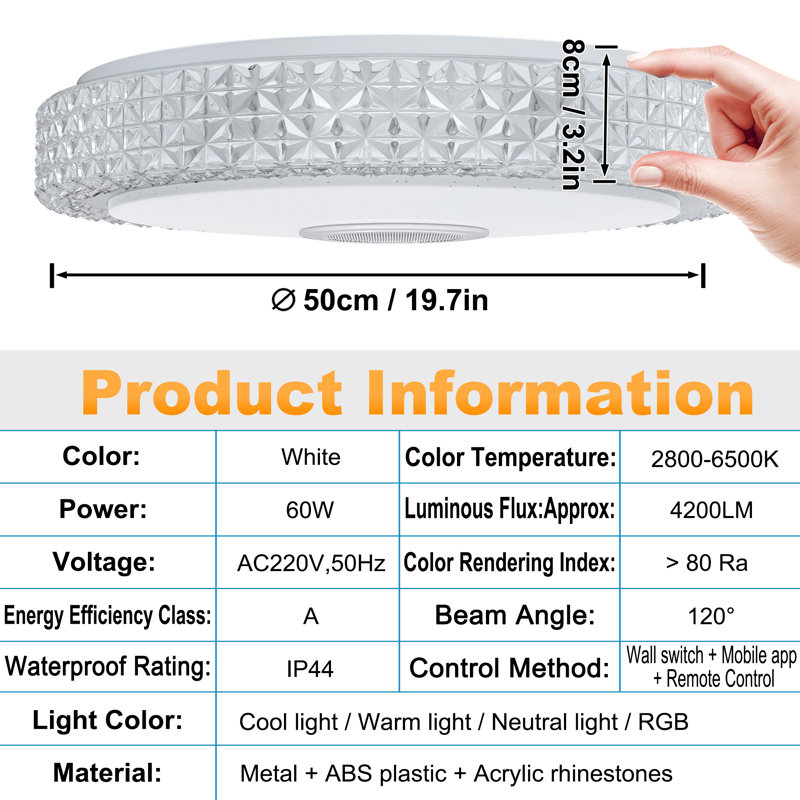 Acrylic Semi Flush Mount, 60W