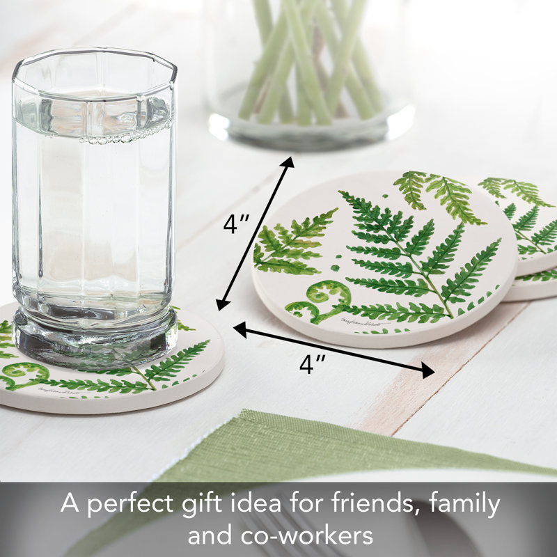 Ferns II 4-Pack Round Absorbent Stone Coasters