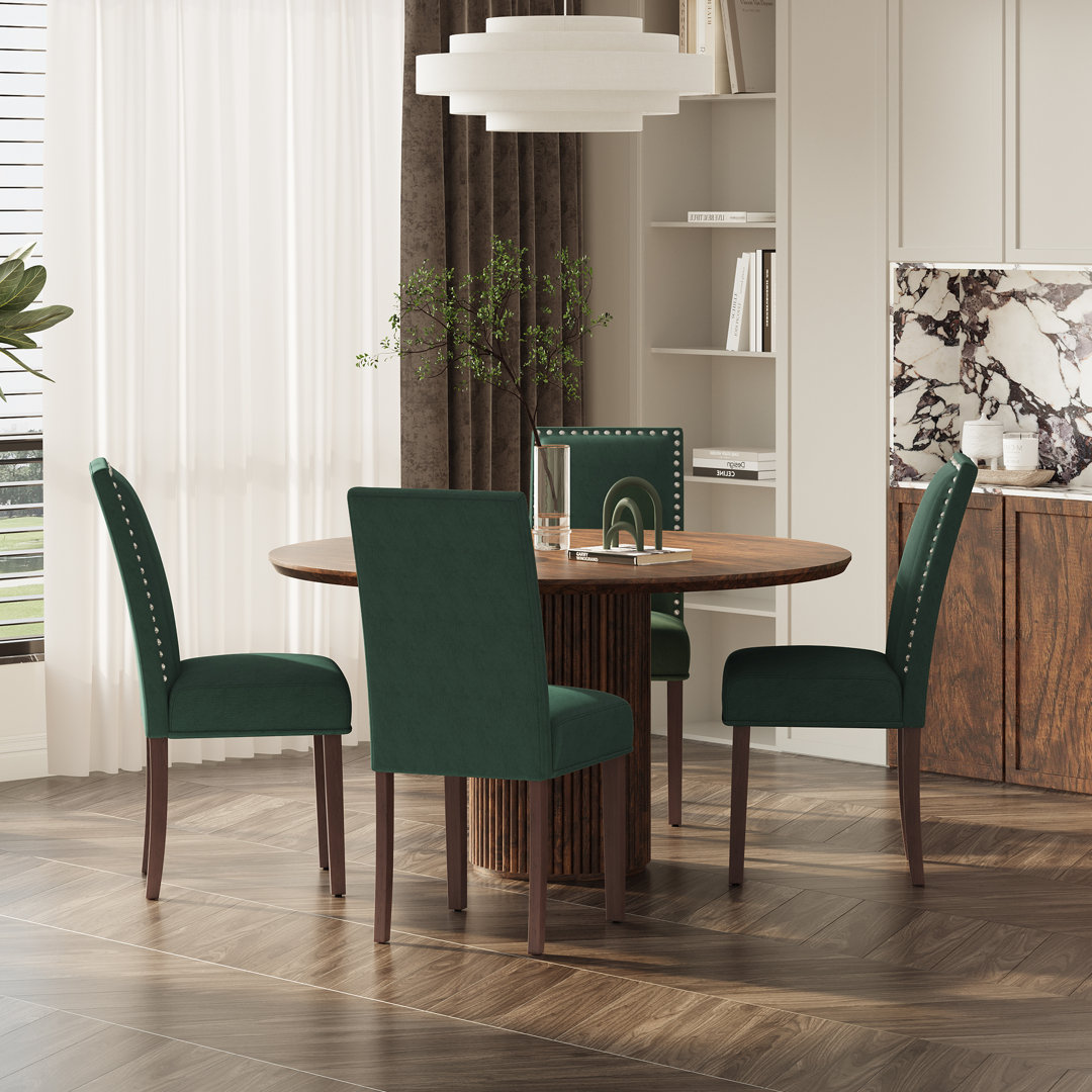 Vintage 6" Thick Seat Linen Parsons Dining Chairs with Nailhead Trim Solid Wood Legs CHAIRKER Upholstery 