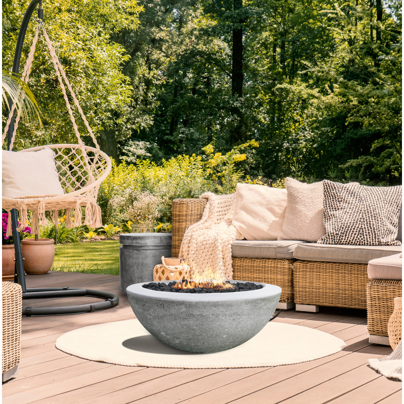 Round Fire Pit, Natural Gas, 18" H x 30" W x 30" D