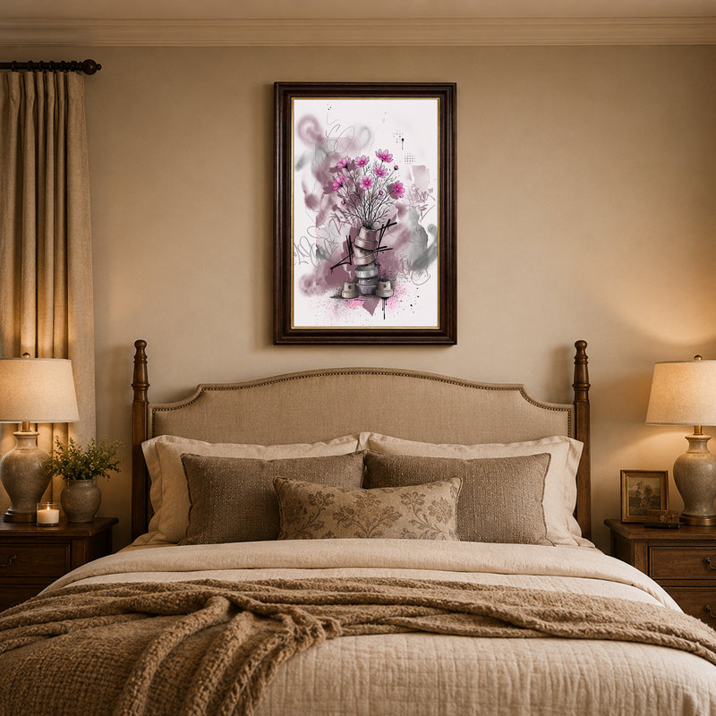 Toile rose sur fond de graffiti, H 24 po x l 16 po
