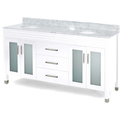 Meuble-lavabo double 73 po avec plateau en marbre Sheandra
