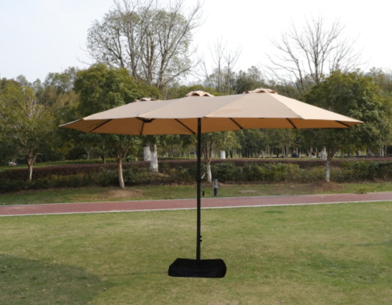 Parasol de marché pour terrasse double 15 po x 9 pi avec double face rectangulaire et lumière - taupe