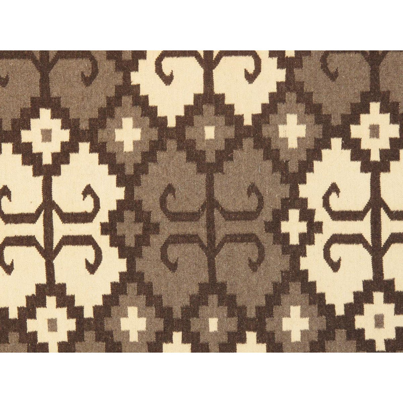 Tapis brun / crème en coton / laine à motif géométrique fait à la main 9 pi 1 po x 11 pi 9 po Wiona
