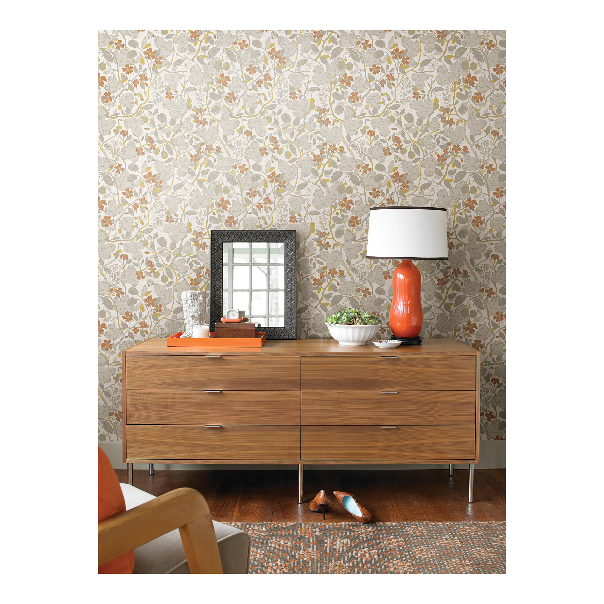Wesler Floral Wallpaper, Gray