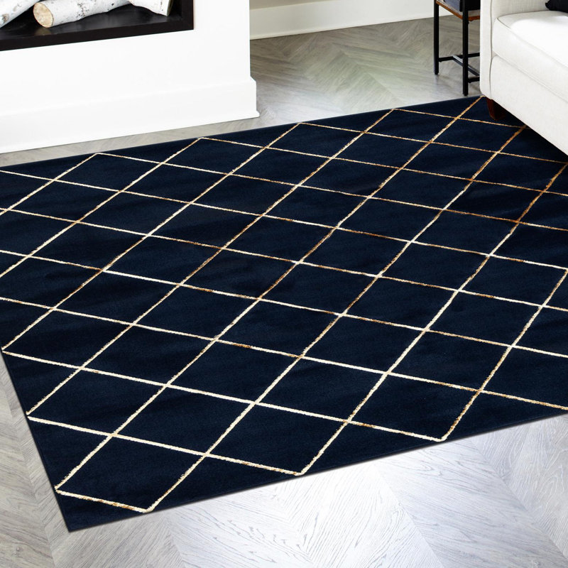 Tapis à carreaux bleu marine et doré Latitude Run®, Carré 10 pi