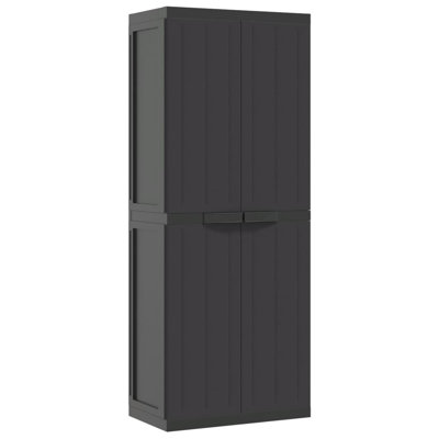 vidaXL Outdoor Storage Cabinet - Weather-Resistant Polypropylene / PP, Adjustable Shelves, Lockable, Compact Design for Garden/Balcony/Patio, Black, 25.6"x14.6"x65"(24.8" x 12.2")