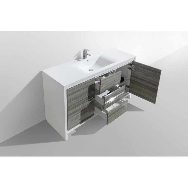 Ensemble de meuble-lavabo simple 59 po Polychronis, Gris cendre très lustré