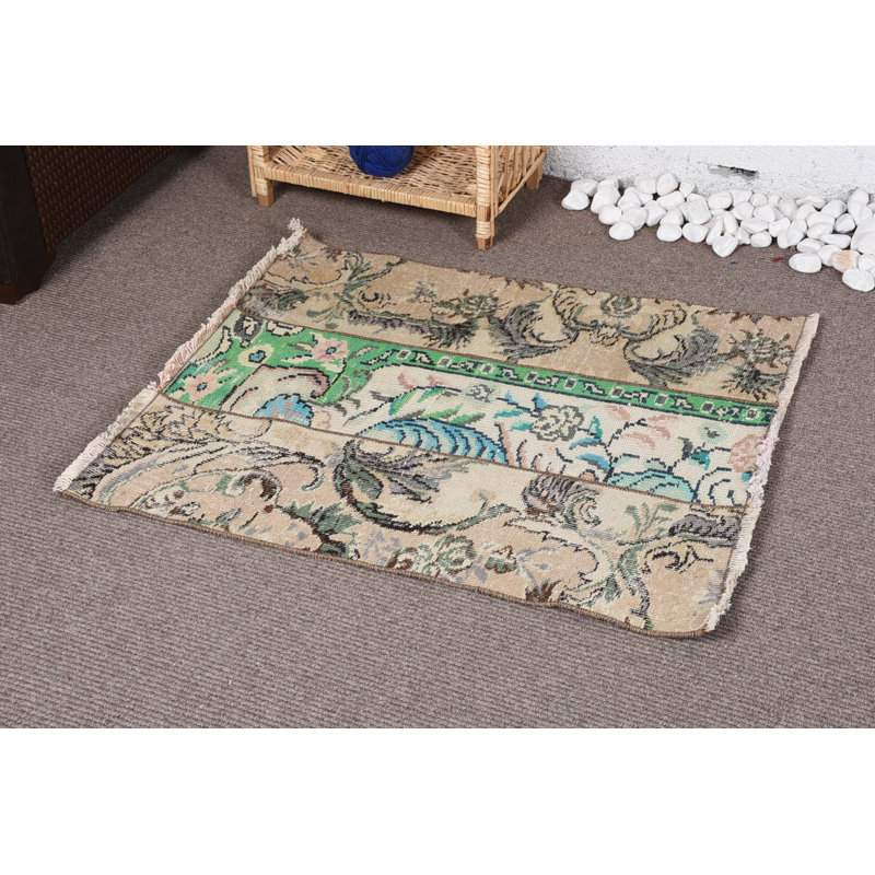 Tapis turc, tapis antique, petits tapis beiges de 2,7 x 3,1 pi, tapis rétro, tapis marocain