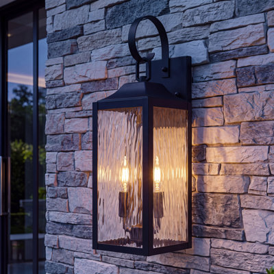 Lanterne murale d'extérieur 18,88 po à 2 lumières avec verre d'eau pour porche et garage