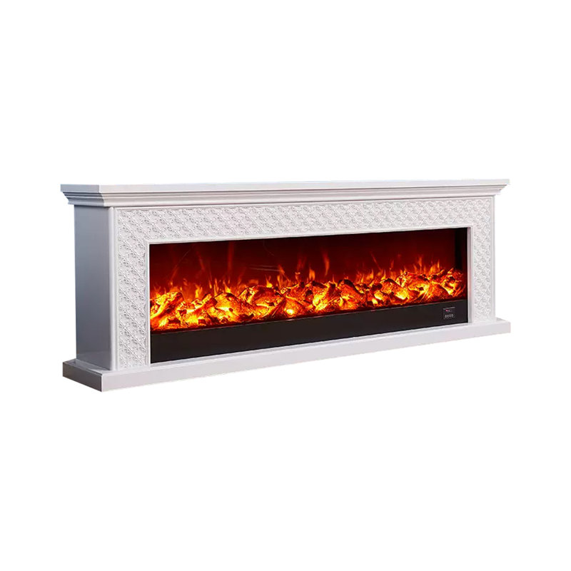 White Solid Wood TV Cabinet Fireplace, White