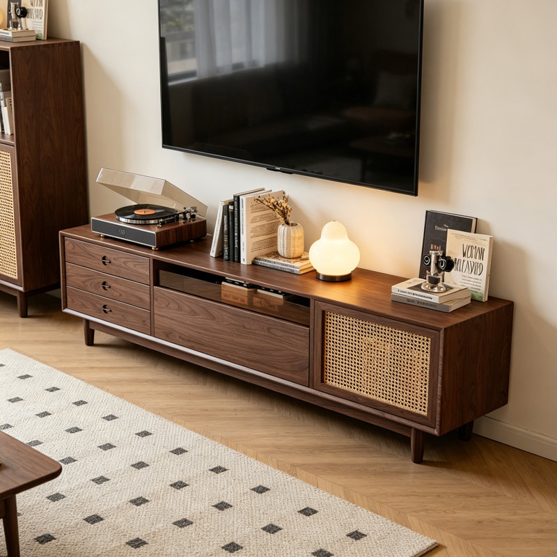 Meuble télé en rotin Luxury, H 22,04 po x L 78,74 po x l 15,74 po, Brun