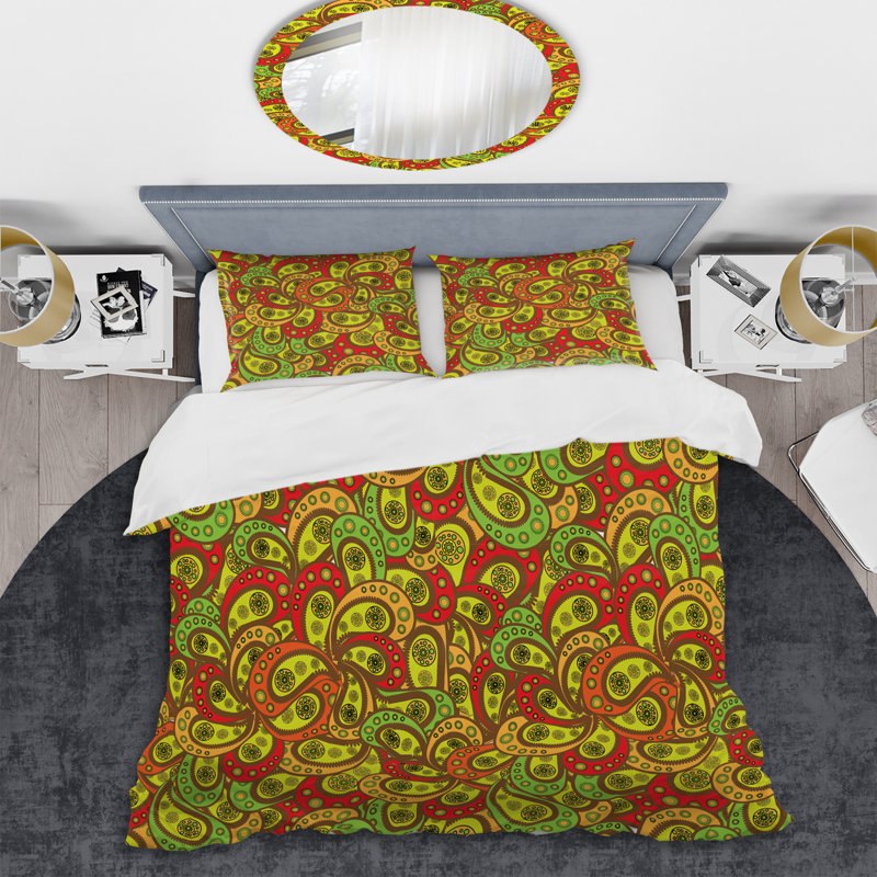 Cachemire floral jaune - ensemble de housse de couette abstrait - microfibre de polyester