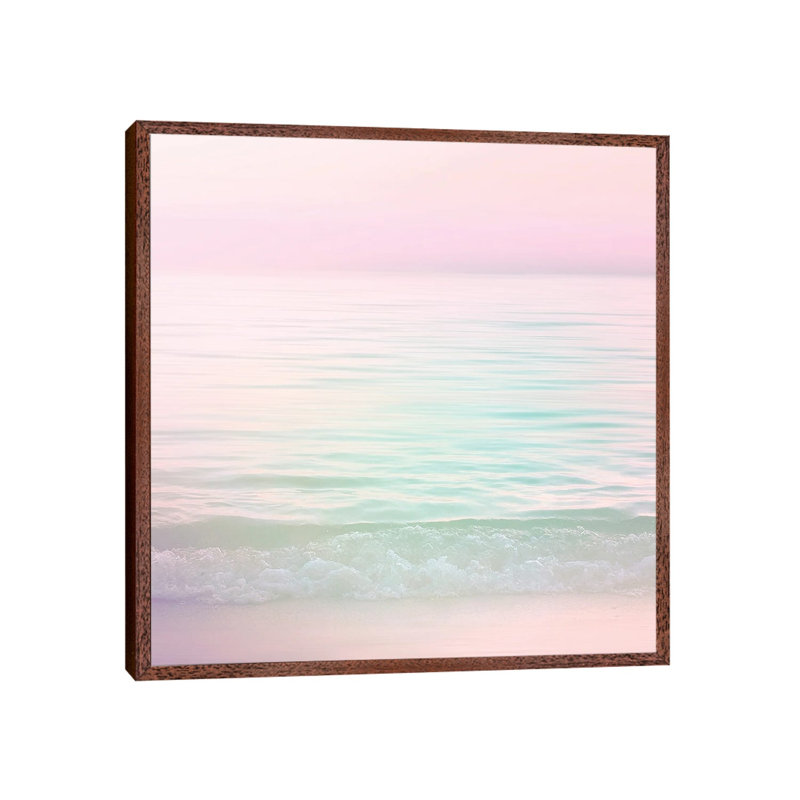 Dreamy Pastel Seascape I Pink Square - Print on Canvas, 66.04 cm H x 66.04 cm W, Classic Brown Wood Framed