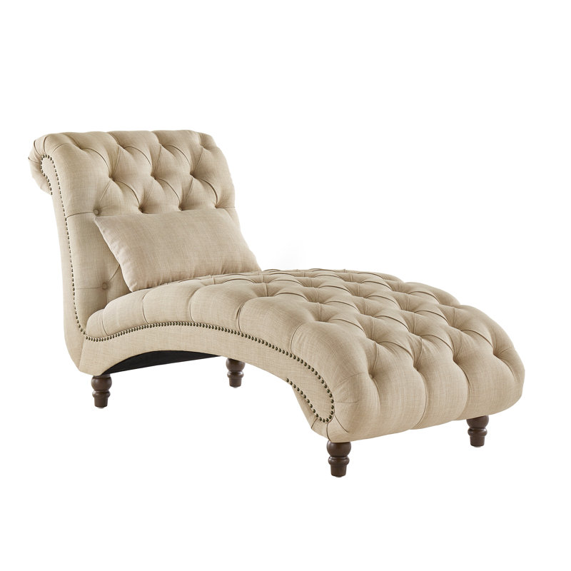 Chaise longue capitonnée sans accoudoirs Huskins, Lin beige chiné