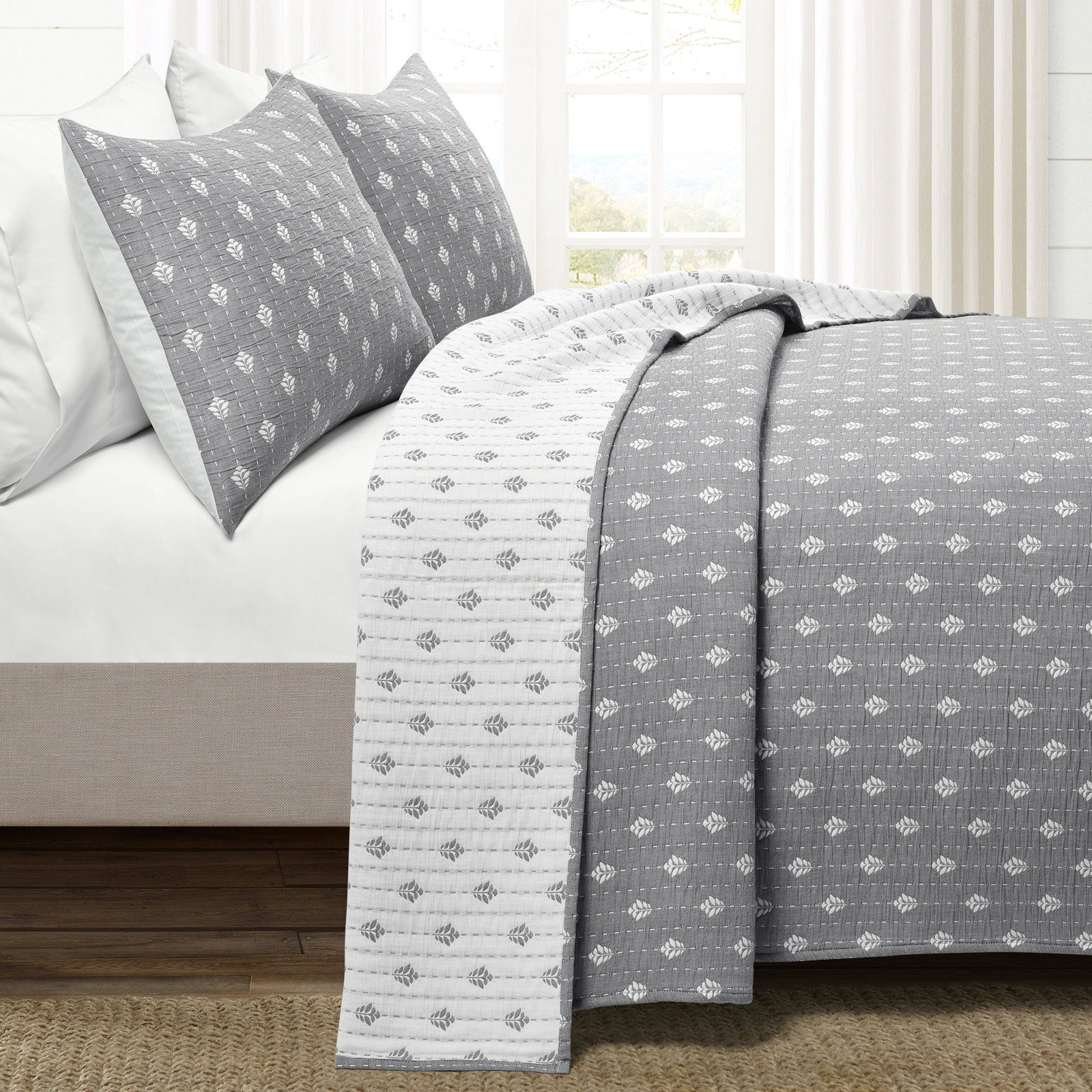 Willards Cotton Quilt Set, Gray, King Quilt + 2 Shams