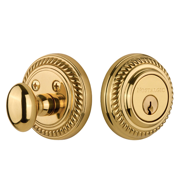 Nostalgic Warehouse Rope Rosette Single Cylinder Deadbolt, Polished Brass, 2.75