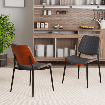 Paden Mid Century Modern Dining Chairs Set, Upholstered PU Leather Armless Accent Chair with Walnut Bentwood Back, Retro Kitchen Chair for Dining Room, Living Room, Kitchen