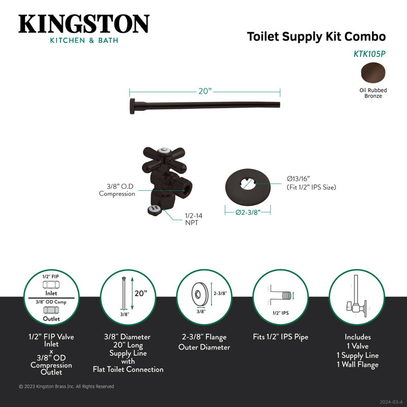 Trousse de montage en surface pour toilette de l 0,38 po x H 20 po Trimscape, Bronze huilé