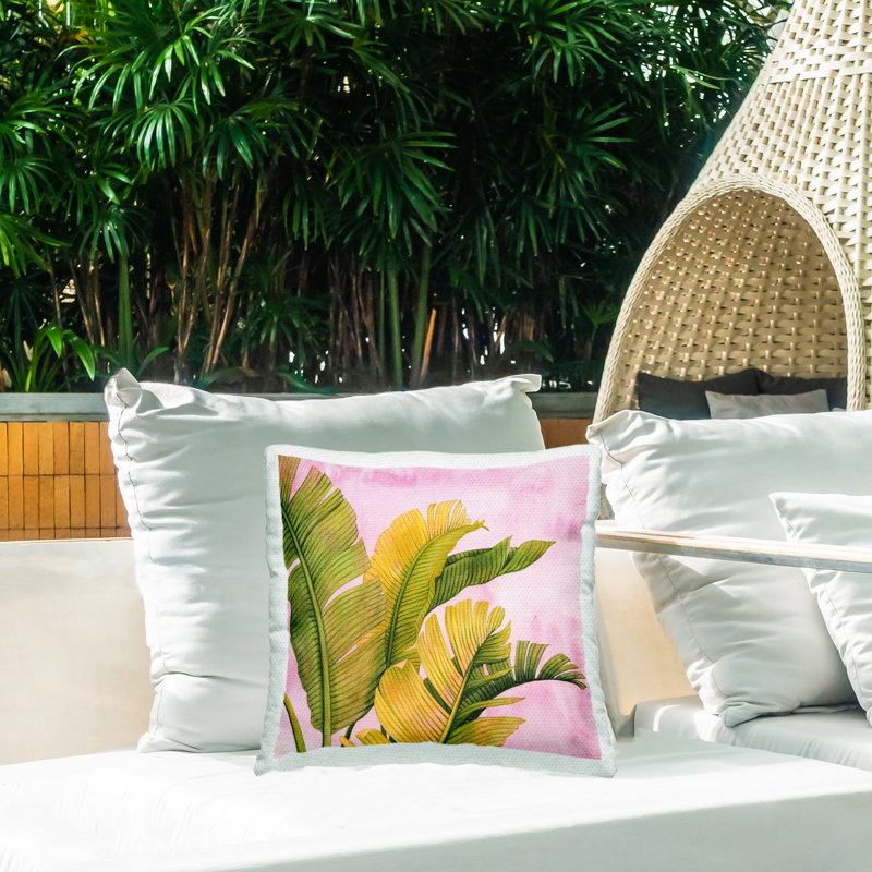 Coussin d'extérieur à motif de feuilles de bananier tropical imprimé par Grace Popp
