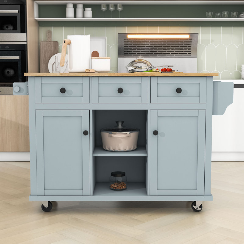 Dyches Kitchen Island with Storage Cabinet and 3 Drawers for Dinning Room, Gray